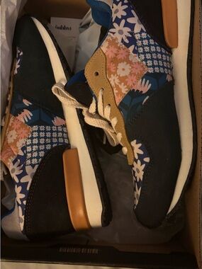inkkas Women's Floral Patchwork Sneakers - Blue, Tan & Pink